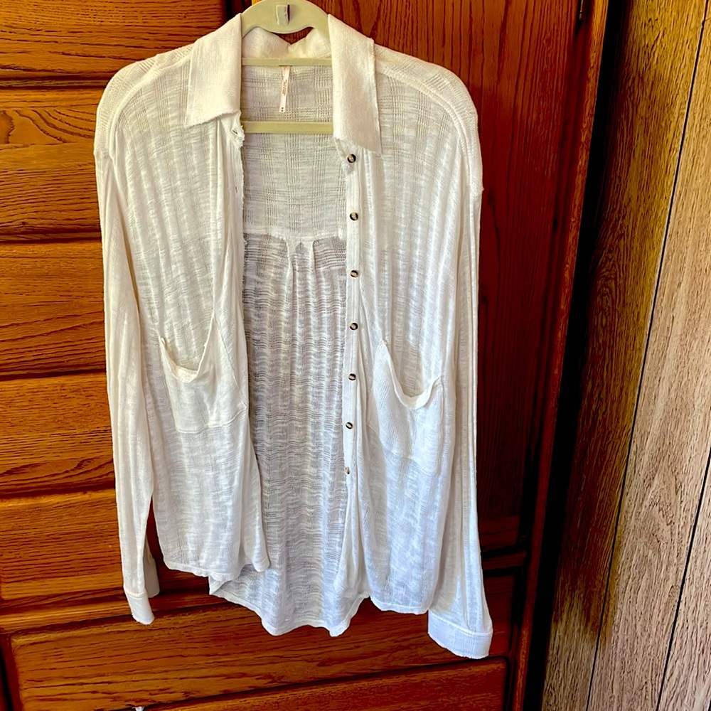 Free People Gauze Beachy Button Down Top (M)